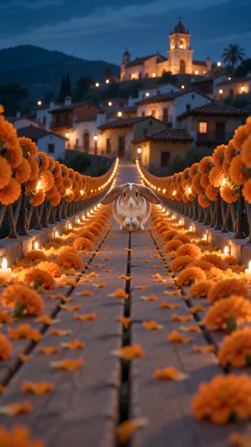 Day of the Dead Pet AI: Marigold Bridge, 0.9 seconds: A rabbit appears on the distant bridge