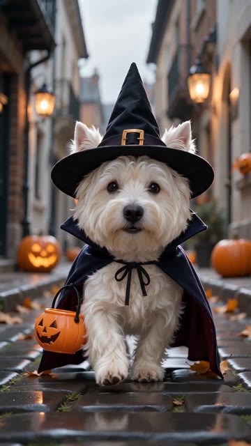 Ramalama Bang Bang AI Pet Walk, 1.5 seconds: Walk in wearing a witch outfit
